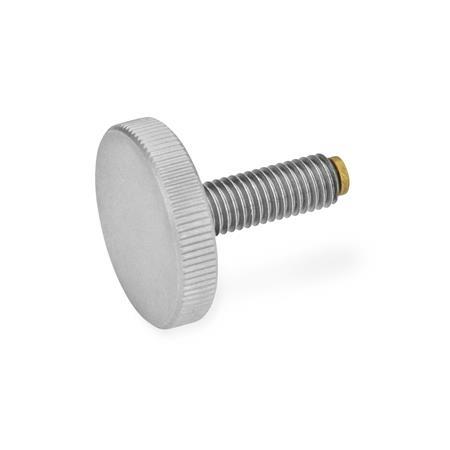 Otto Ganter Stainless Steel Flat Knurled Screw with Brass Plastic Pivot, GN 653.10